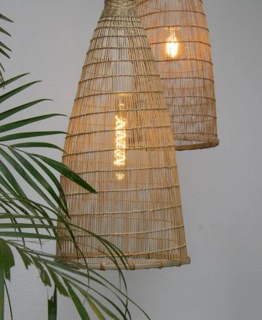 Handwoven Bamboo Long Pendant Light - Plug-In / Swag
