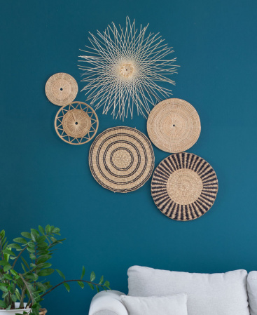 Set of 6 Seagrass Rattan And Bamboo Wall Art Decor