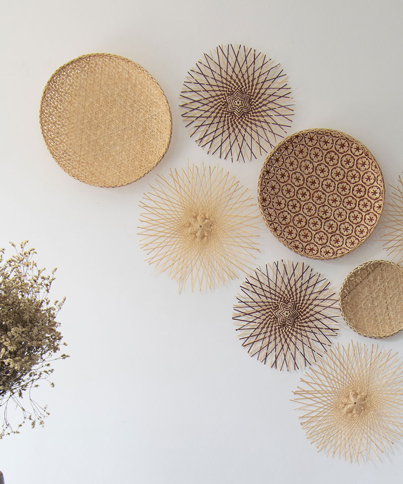 Set of 8 Handwoven Bamboo Basket Wall Decor