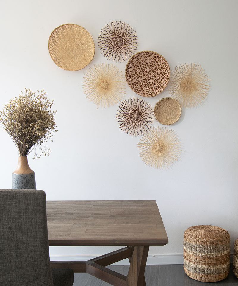 Set of 8 Handwoven Bamboo Basket Wall Decor