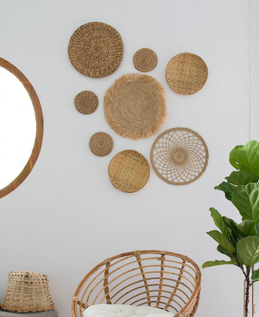 Set of 8 Water Hyacinth, Bamboo & Rattan Wall Decor