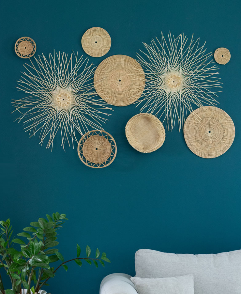 Set of 5 Handwoven Wicker Rattan Wall Art Basket Pieces