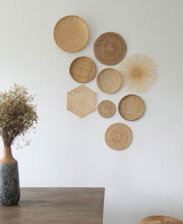 Set of 9 Wicker, Rattan & Bamboo Wall Art Decor
