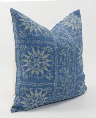 Side view of a hmong pillow cover made with ethnic textiles.
