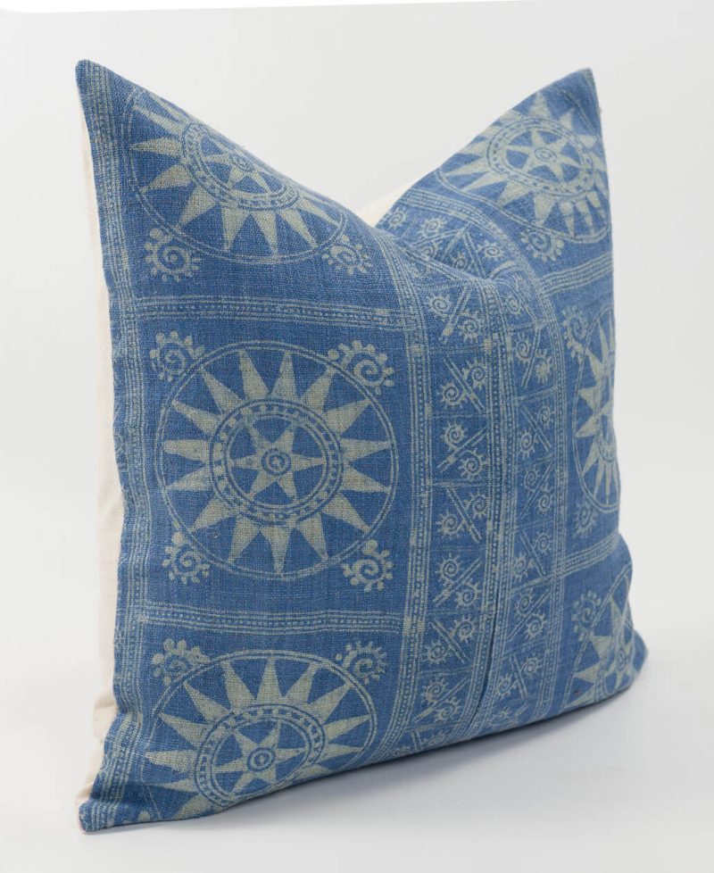 Side view of a hmong pillow cover made with ethnic textiles.