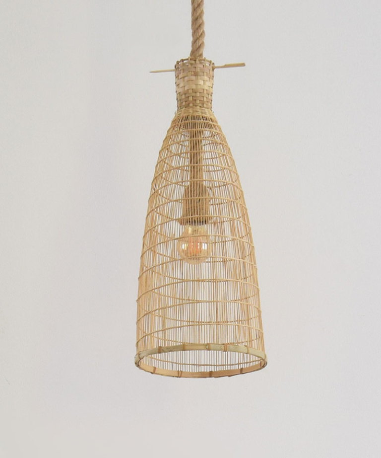 Tall Thin Bamboo Pendant Light & Thick Rope Cable