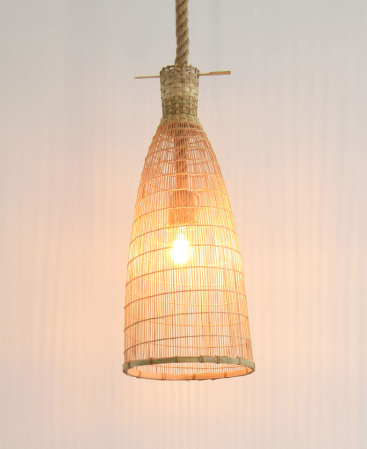 Tall Thin Bamboo Pendant Light & Thick Rope Cable