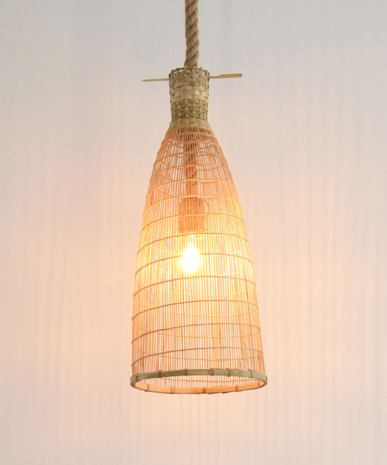 Tall Thin Bamboo Pendant Light & Thick Rope Cable