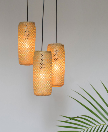 Tall Trio Bamboo Pendant Lights - Triple Cluster Canopy
