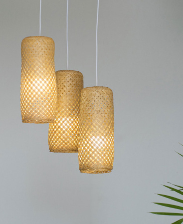 Tall Trio Bamboo Pendant Lights - Triple Cluster Canopy