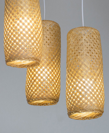 Tall Trio Bamboo Pendant Lights - Triple Cluster Canopy