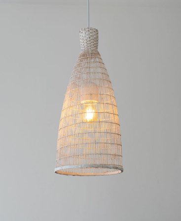 Tall White Bamboo Pendant Light - Plug In / Swag