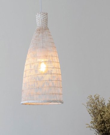 Slender Tall White Bamboo Pendant Light