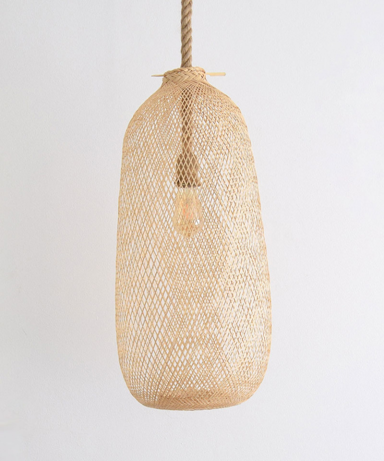 Bamboo Pendant & Thick Rope Cable Farmhouse Lighting Fixture
