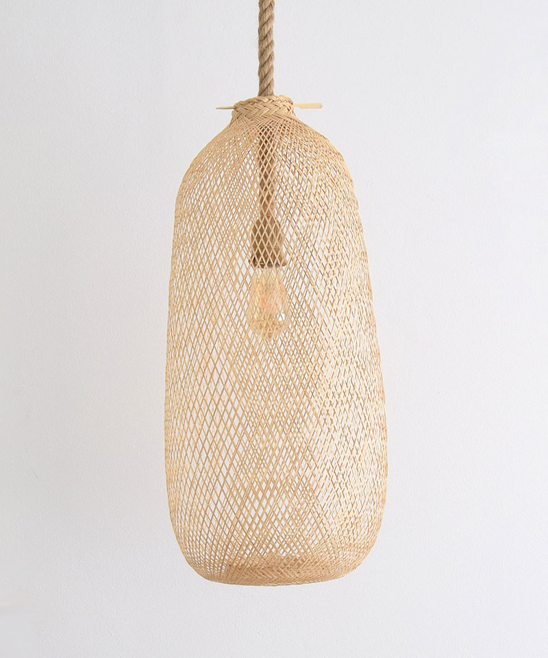 Thai Bamboo Fishing Trap Pendant & Thick Rope Cable