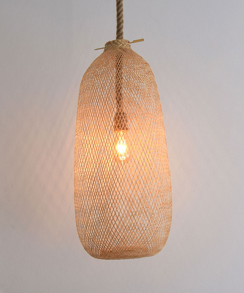 Bamboo Pendant & Thick Rope Cable Farmhouse Lighting Fixture