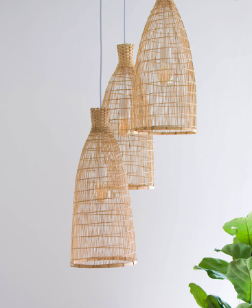 Tall Bamboo Pendant Cluster Lights - Triple Cluster Canopy