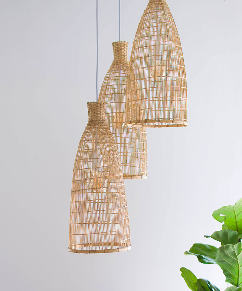 Thin Tall Bamboo Pendant Cluster Lights - Triple Cluster Canopy