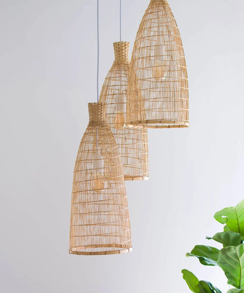 Thin Tall Bamboo Pendant Cluster Lights - Triple Cluster Canopy