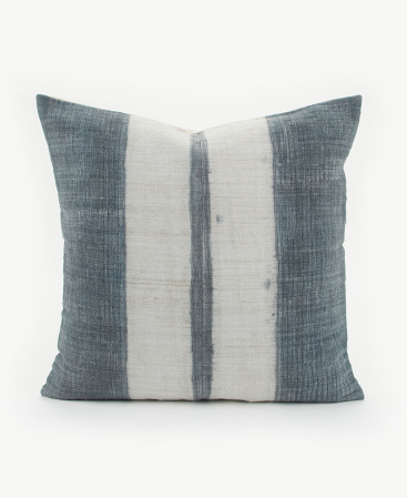 Grey Faded Indigo Vintage Hill Tribe Hemp Textile Throw Cushion