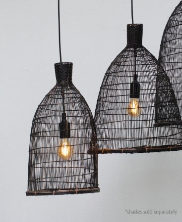 Using a black plug in light cord kit with bamboo pendant lamp shades.