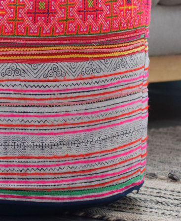 Vintage Hmong Hill Tribe Textile Ottoman Pouf