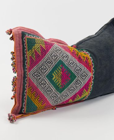Vintage ethnic cushion design using rare tribal textiles.