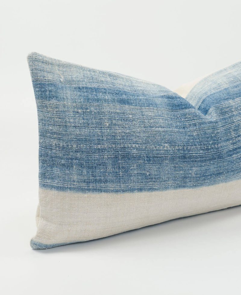 Vintage hemp indigo fabric is used to create this ethnic cushion cover.