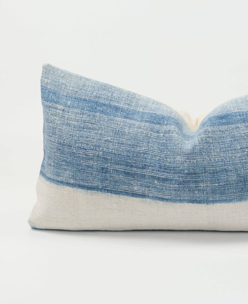 Vintage hemp indigo lumbar cushion.