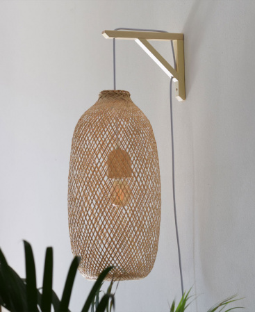 Classic Woven Bamboo Plug In Wall Light