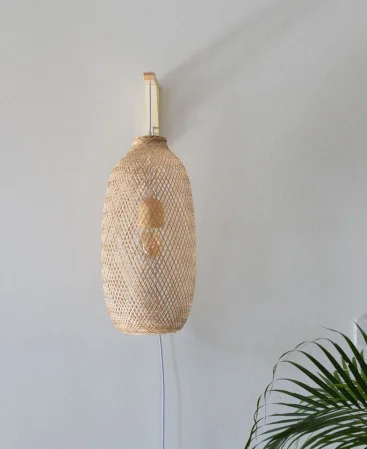 Classic Woven Bamboo Plug In Wall Light