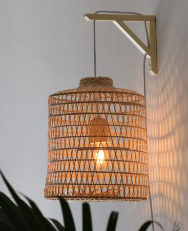 Woven Bamboo Basket Plug-In Wall Lamp
