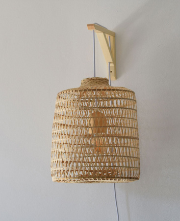 Woven Bamboo Basket Plug-In Wall Lamp