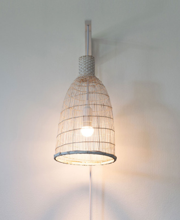 White Bamboo Pendant Light Wall Lamp - Plug In
