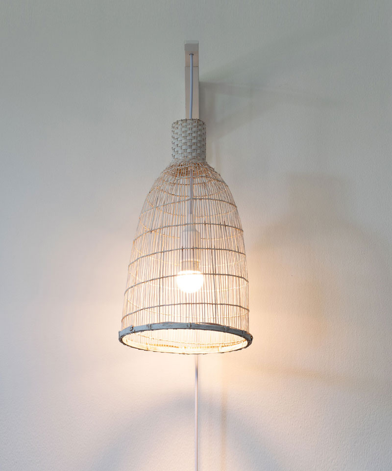 White Bamboo Pendant Light Wall Lamp - Plug In