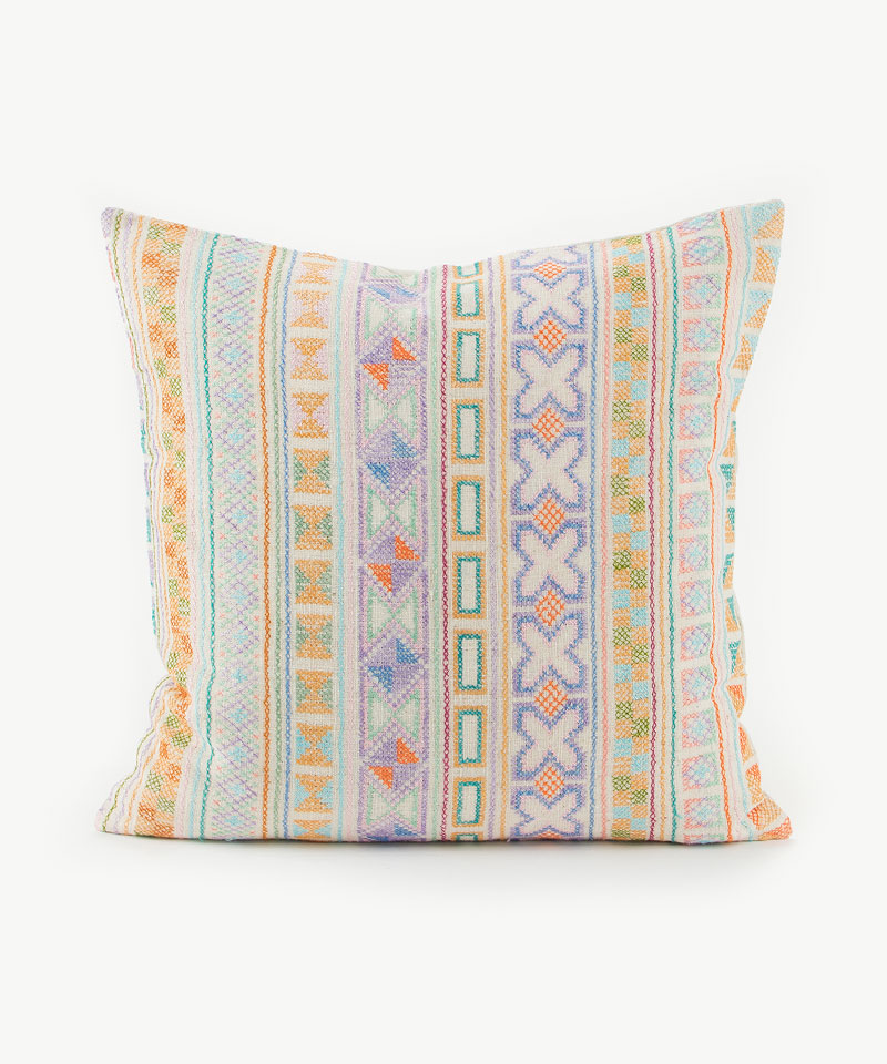 White Embroidered & Hand Stitched Flower Hill Tribe Textile Cushion