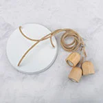 White Pendant Canopy With Rope Light Cable & Wood Bulb Holder