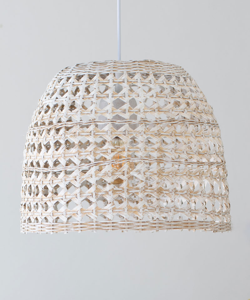 Whitewashed Style Woven Bamboo Basket Pendant Light