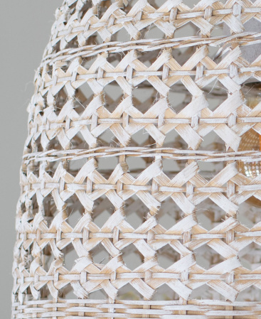Whitewashed Style Woven Bamboo Basket Pendant Light - Plug In / Swag