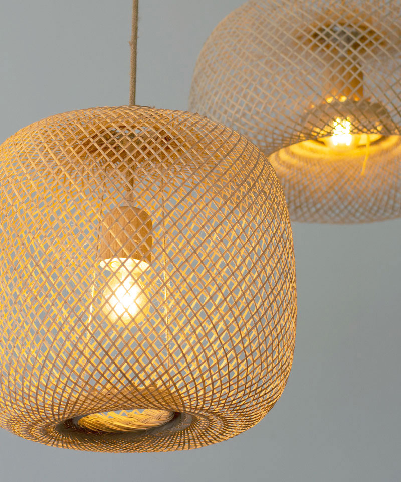 Bamboo Pendant Shades With Wooden Bulb Holder