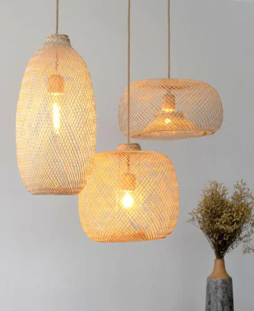 Wicker Pendant Light Styled Set - Crafted With Bamboo