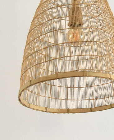 Wide Bamboo Basket Pendant Light & Thick Rope Cable