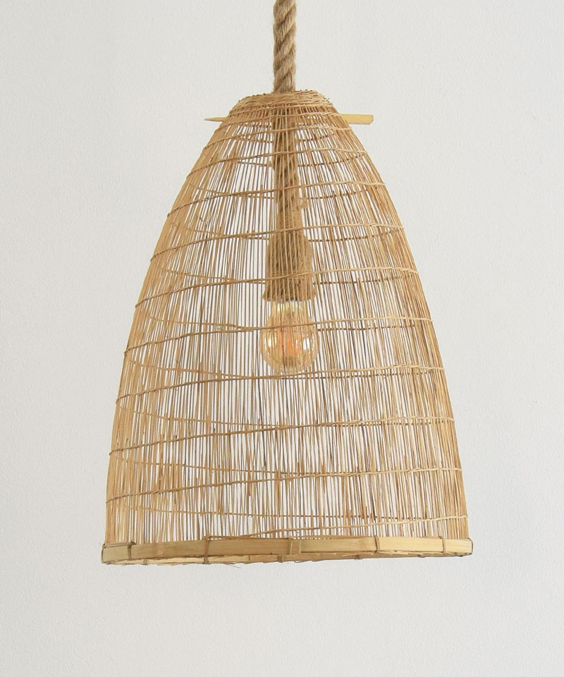 Wide Bamboo Basket Pendant Light & Thick Rope Cable
