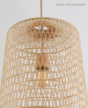 Wooden Lamp Holder & Jute Cord Pendant Kit Inside Bamboo Shade
