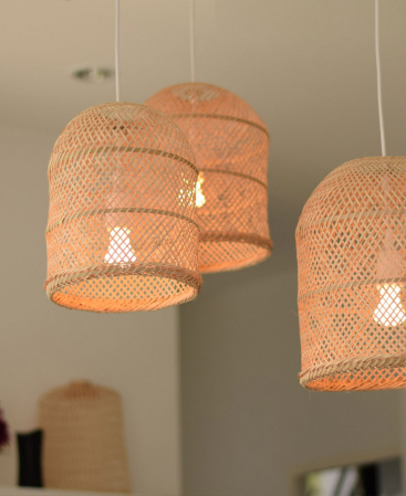 Woven Bamboo Pendant Lights - Triple Cluster Canopy
