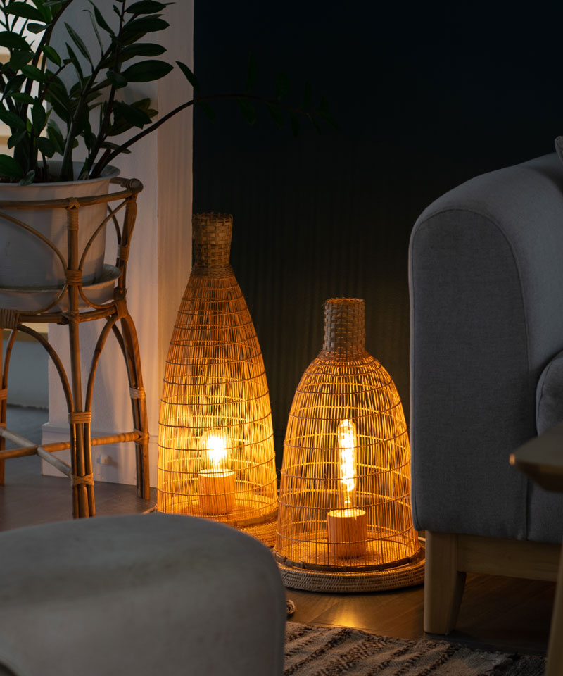 Woven Bamboo Standing Floor & Table Lamp