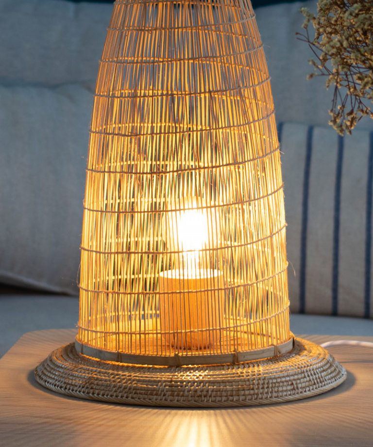 Tall PlugIn Woven Bamboo Rattan Table Lamp