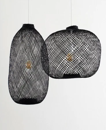 Woven Black Bamboo Light – Plug-In Swag Pendant