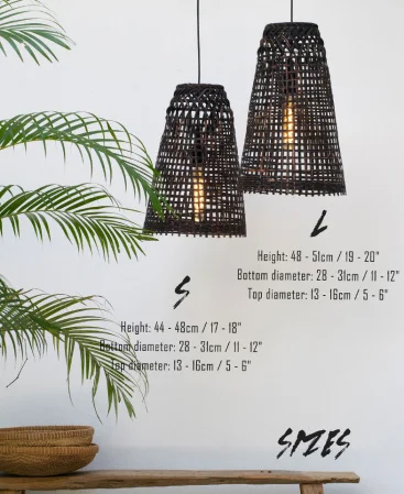 Woven Black Bamboo Pendant Light - Plug In / Swag