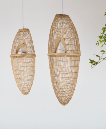 Woven Cocoon Bamboo Pendant Light - Plug In / Swag